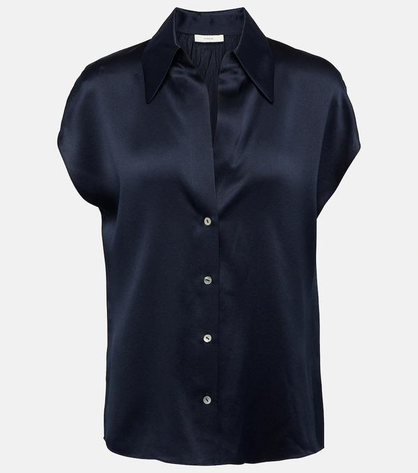 Vince Vince Ruched Silk Satin Blouse 