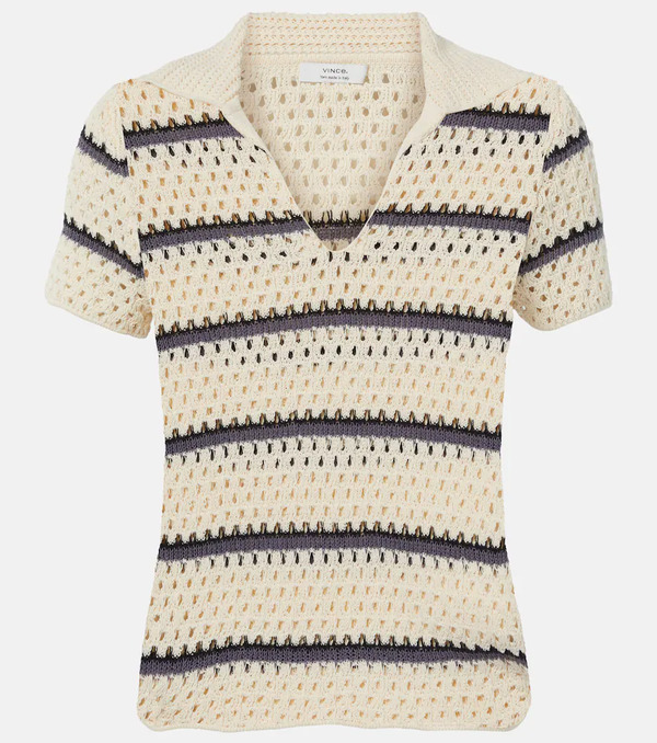  Vince Vince Striped Pointelle Polo Sweater 