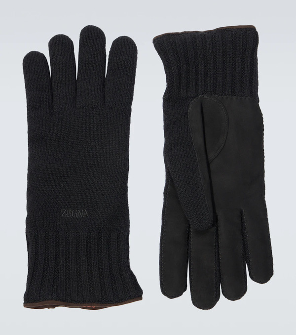  Zegna Zegna Leather-trimmed Cashmere Gloves 