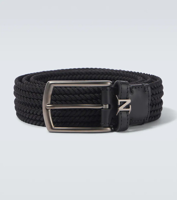  Zegna Zegna Woven Leather-trimmed Belt 