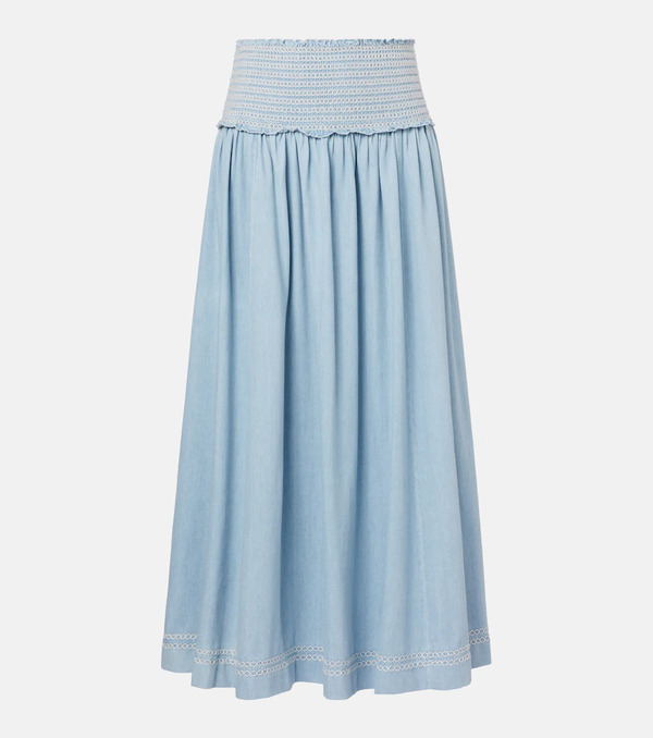  Zimmermann Zimmermann Ascension Shirred Denim Midi Skirt 
