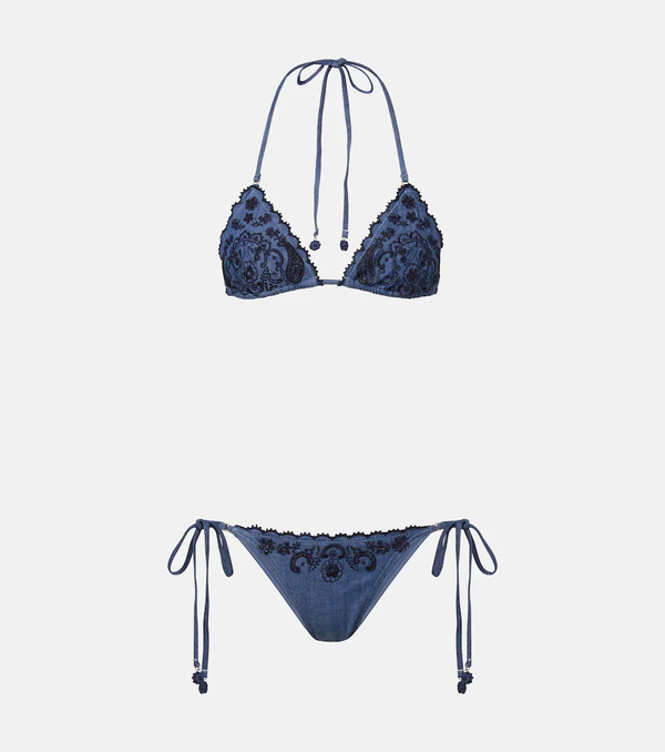  Zimmermann Zimmermann Aster Embroidered Denim Bikini 