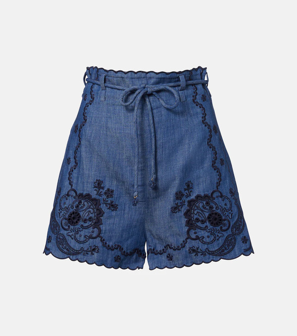  Zimmermann Zimmermann Aster Embroidered Denim Shorts 