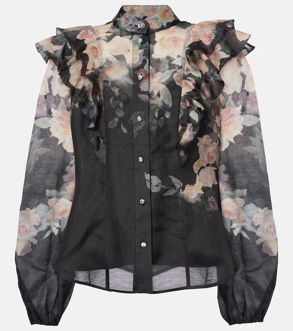  Zimmermann Zimmermann Crush Frill Sleeve Linen And Silk Blouse 