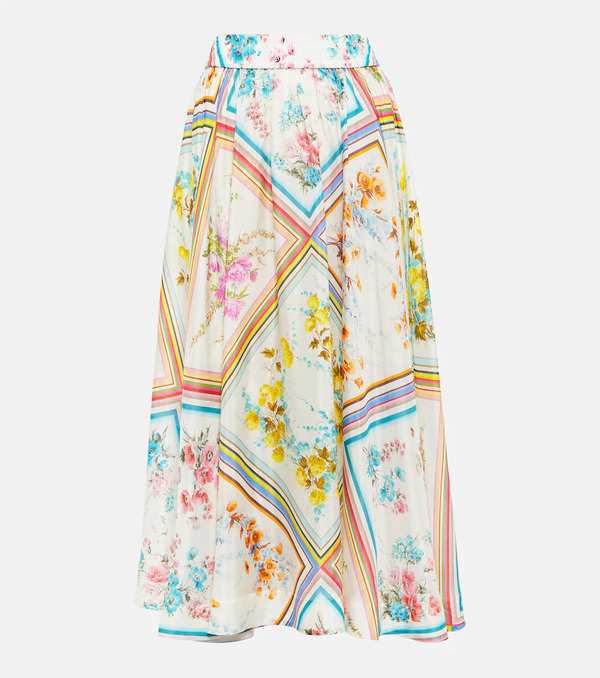  Zimmermann Zimmermann Halcyon Floral Silk Midi Skirt 