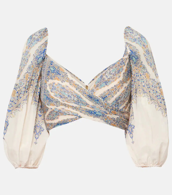  Zimmermann Zimmermann Paisley Puff-sleeve Crop Top 