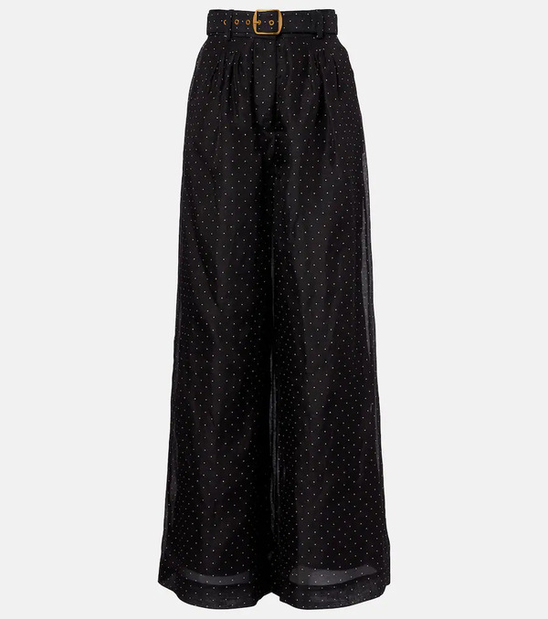  Zimmermann Zimmermann Polka-dot Linen And Silk Wide-leg Pants 