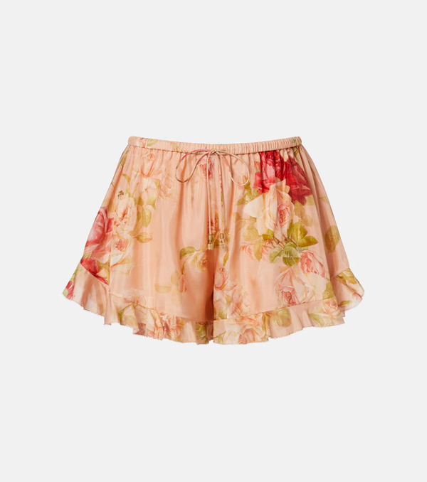  Zimmermann Zimmermann Roselight Floral Ruffled Silk Shorts 