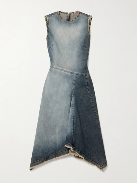  Acne Studios   Asymmetric Frayed Denim Midi Dress   Mid Denim 