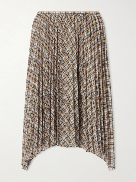  Acne Studios   Asymmetric Pleated Checked Chiffon Midi Skirt   Gray 