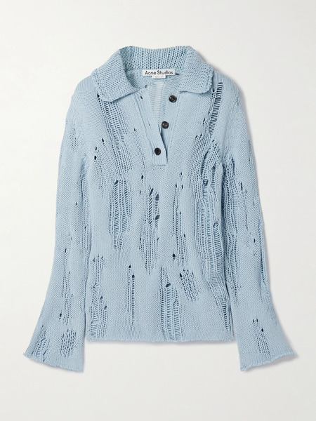  Acne Studios   Distressed Organic Cotton And Wool Blend Sweater   Blue 