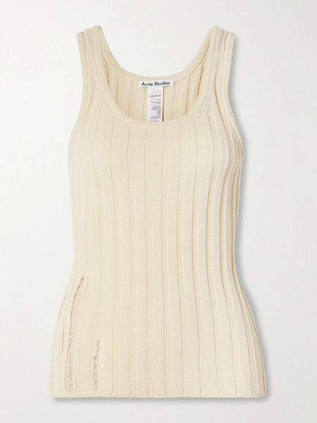  Acne Studios   Distressed Ribbed Organic Cotton Blend Tank   Ivory 