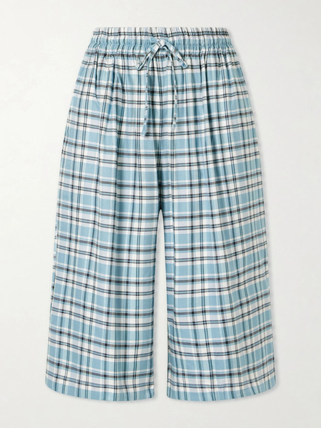  Acne Studios   Embroidered Checked Flannel Shorts   Blue 