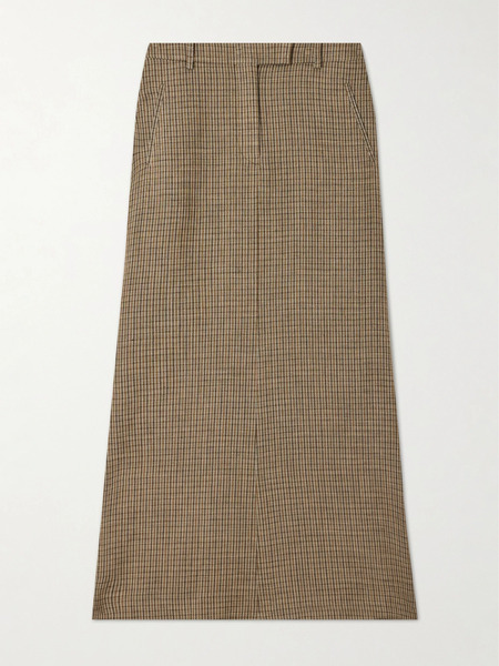  Acne Studios   Embroidered Checked Linen Blend Maxi Skirt   Brown 