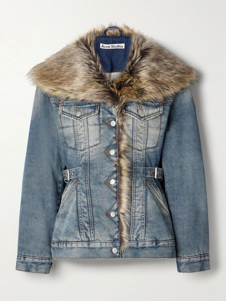 Acne Studios   Faux Fur Trimmed Denim Jacket   Blue 