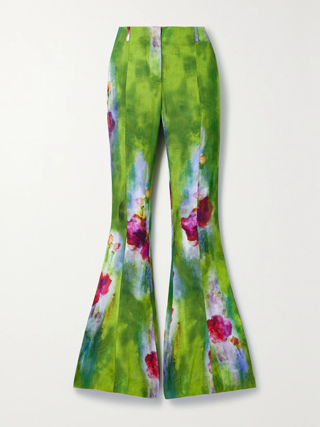  Acne Studios   Flared Floral Print Crepe Pants   Green 