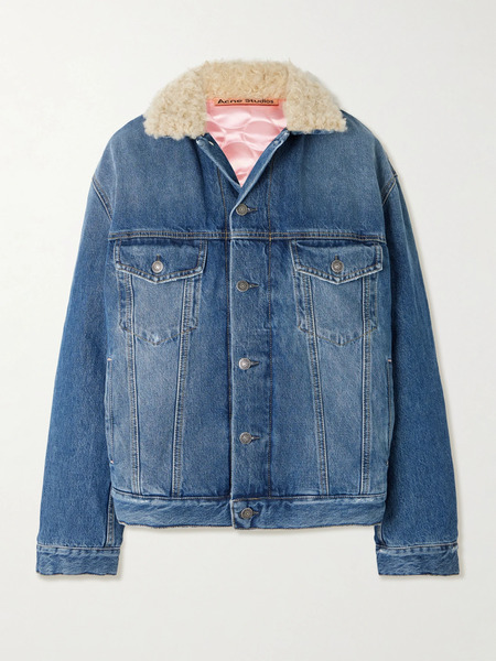  Acne Studios   Fleece Trimmed Padded Denim Jacket   Mid Denim 