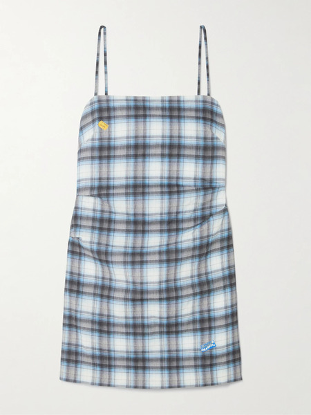  Acne Studios   Gathered Checked Linen Blend Mini Dress   Blue 