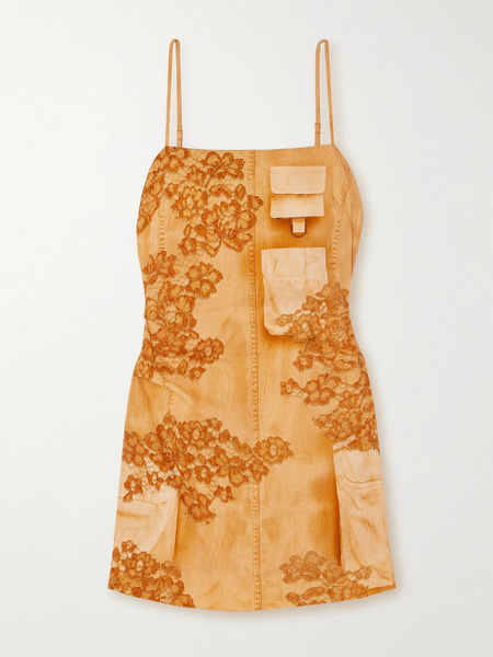  Acne Studios   Gathered Printed Linen Blend Mini Dress   Orange 