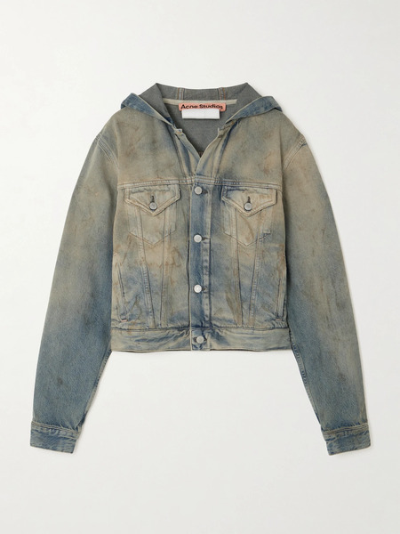  Acne Studios   Hooded Distressed Organic Denim Jacket   Light Denim 