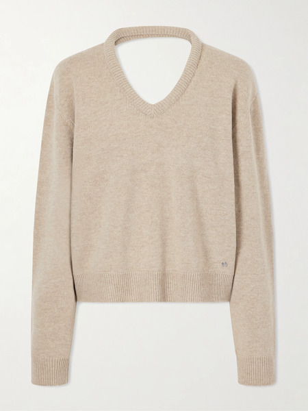  Acne Studios   Leather Trimmed Wool Sweater   Beige 