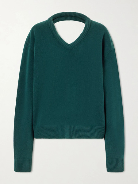  Acne Studios   Leather Trimmed Wool Sweater   Green 
