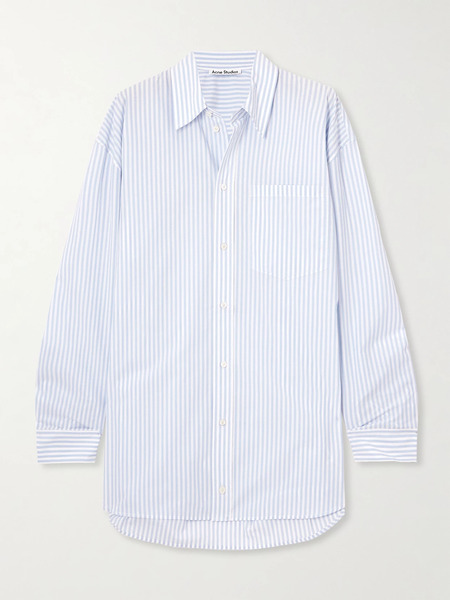  Acne Studios   Oversized Printed Striped Cotton Oxford Shirt   Blue 