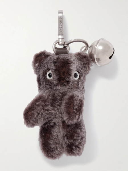  Acne Studios   Silver Tone Leather Trimmed Shearling Keychain   Brown 