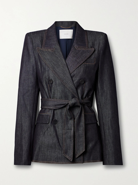  Adam Lippes   Belted Double Breasted Denim Jacket   Dark Denim 