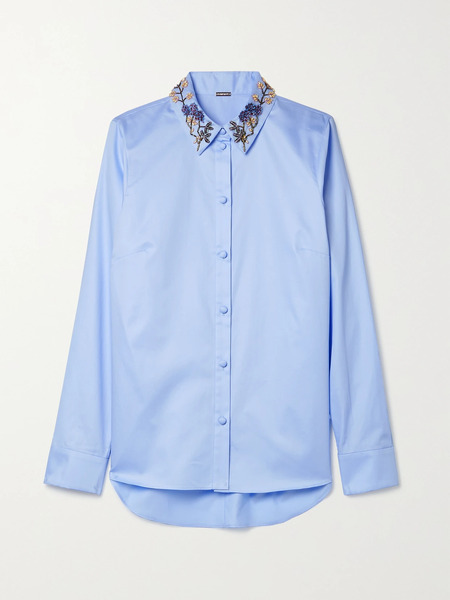  Adam Lippes   Embellished Cotton Poplin Shirt   Light Blue 