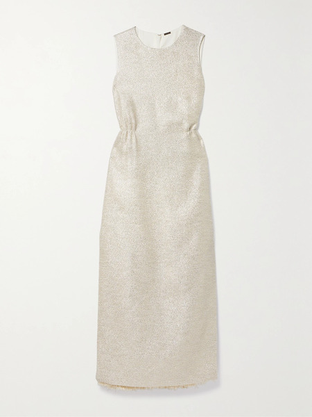  Adam Lippes   Fringed Metallic Tweed Maxi Dress   Us4 
