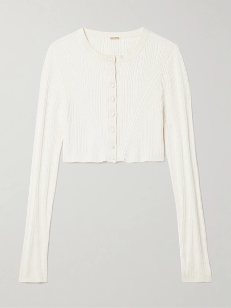  Adam Lippes   Glynis Cropped Ribbed Silk Cardigan   Ivory 