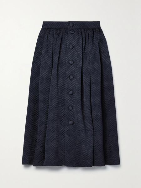  Adam Lippes   Matelassé Wool Blend Midi Skirt   Navy 