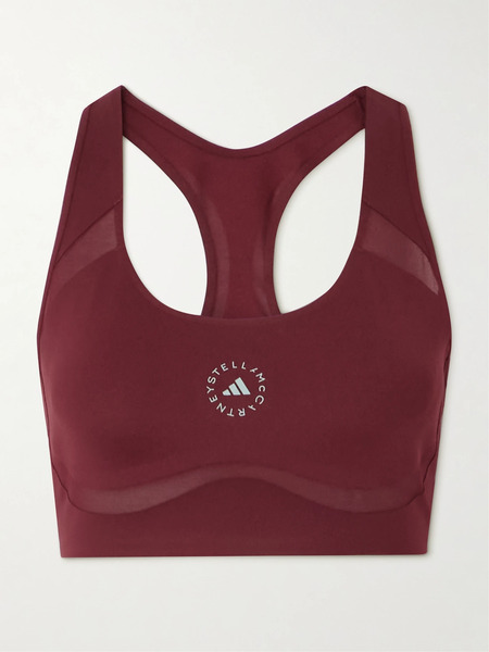  Adidas By Stella Mccartney   Truepurpose Mesh Trimmed Printed Stretch Recycled Sports Bra   Burgundy 