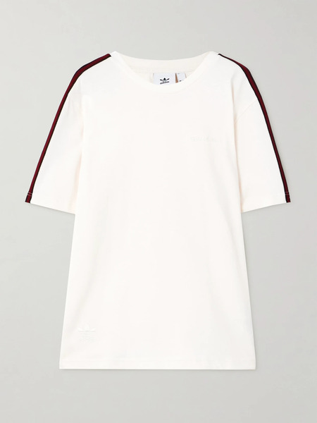  Adidas Originals   + Wales Bonner Embroidered Webbing Trimmed Organic Cotton Jersey T Shirt   Off White 