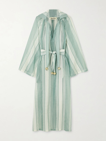  Admona   Nasrin Embellished Striped Gauze Maxi Dress   Green 
