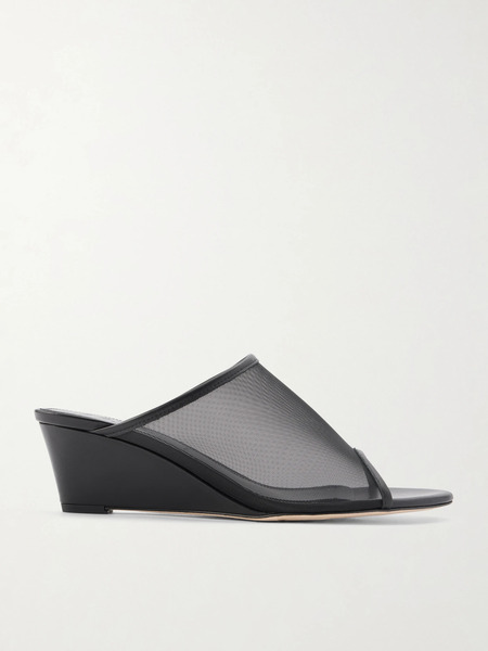  Aeyde   Suzanne Leather Trimmed Mesh Sandals   Black 