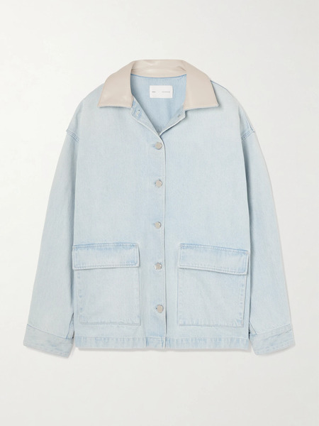  Agolde   + Maria Mcmanus Oversized Leather Trimmed Denim Jacket   Light Denim 