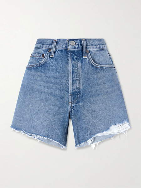  Agolde   Parker Long Distressed Denim Shorts   Mid Denim 