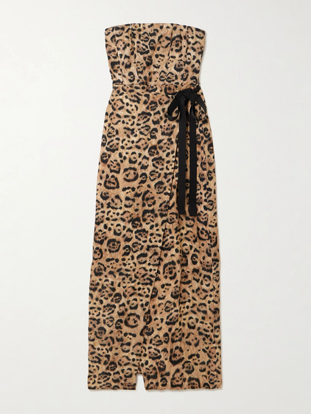  Agua By Agua Bendita   Cinéfila Strapless Wrap Effect Leopard Print Jersey Midi Dress   Leopard Print 