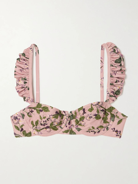  Agua By Agua Bendita   Kiwi Wisteria Ruffled Embroidered Floral Print Underwired Recycled Bikini Top   Pink 