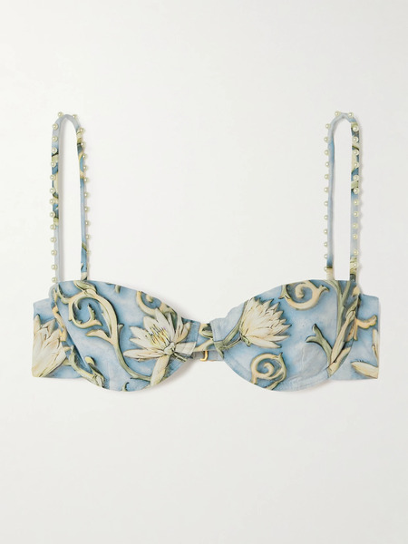  Agua By Agua Bendita   Magdalena Soledad Faux Pearl Embellished Floral Print Recycled Underwired Bikini Top   Blue 