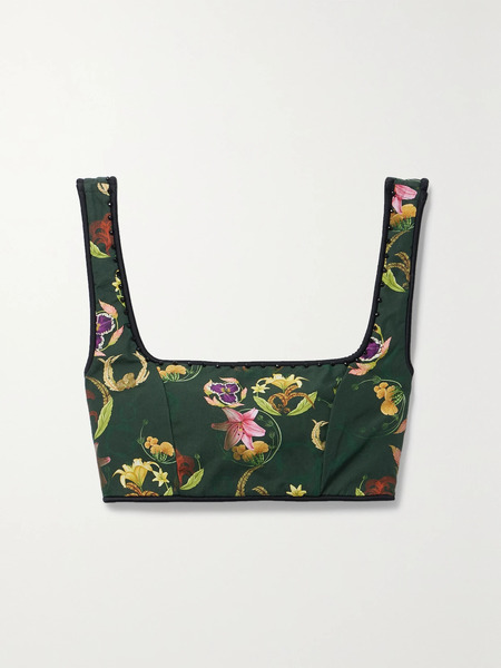  Agua By Agua Bendita   + Net Sustain Amanda Marina Cropped Embellished Floral Print Cotton Tank   Green 