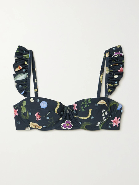  Agua By Agua Bendita   + Net Sustain Kiwi Tesoro Embellished Ruffled Printed Recycled Bikini Top   Blue 