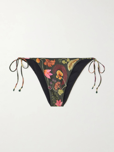  Agua By Agua Bendita   + Net Sustain Poema Habitat Embellished Floral Print Recycled Bikini Briefs   Green 