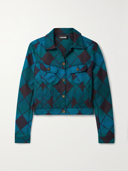  Ahluwalia   Cropped Merino Wool Jacquard Jacket   Navy 