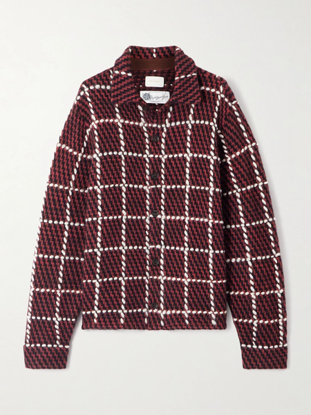  Aimé Leon Dore   Embroidered Checked Merino Wool Blend Cardigan   Navy 