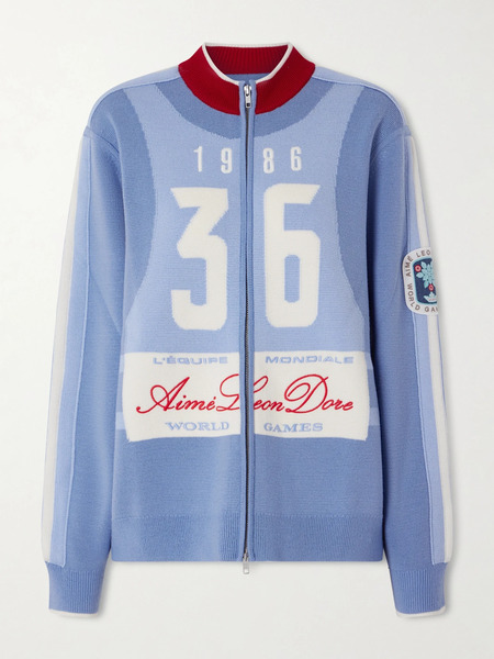  Aimé Leon Dore   Jacquard Knit Wool Zip Up Cardigan   Blue 
