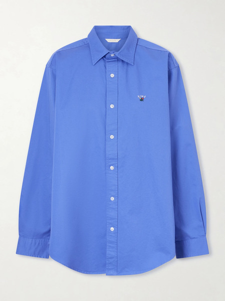  Aimé Leon Dore   Logo Embroidered Cotton Poplin Oversized Shirt   Blue 