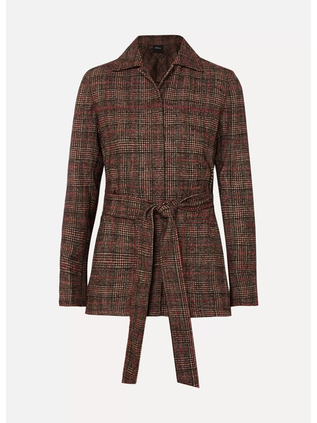  Akris   Belted Checked Wool Jacket   Brown 
